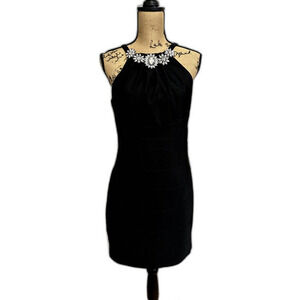 China Doll Embellished Evening Dress Small Black Polyester Crystal Beaded